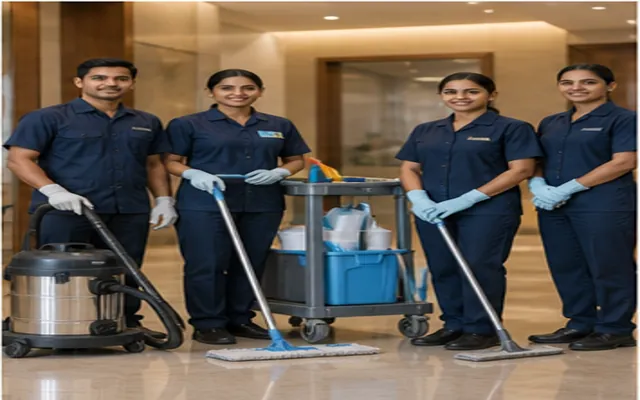 Housekeeping professionals preparing a commercial facility